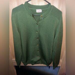 Vintage 60s Darlene Womens M Kelly Green Wool Blend Knit Cardigan Sweater Pinup
